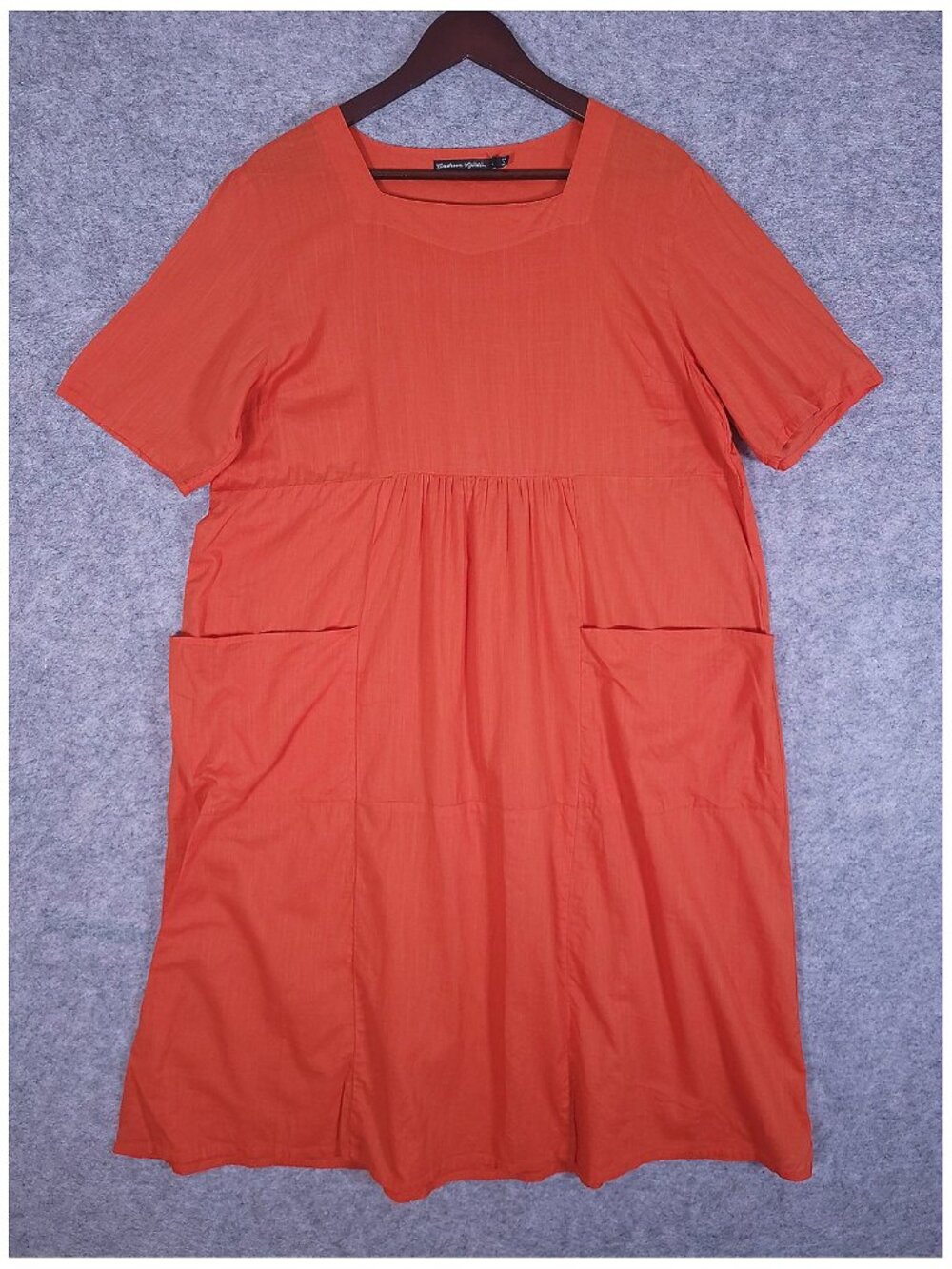 Gudrun Sjoden Organic Cotton Dress Large Orange Lagenlook Pockets Lightweight